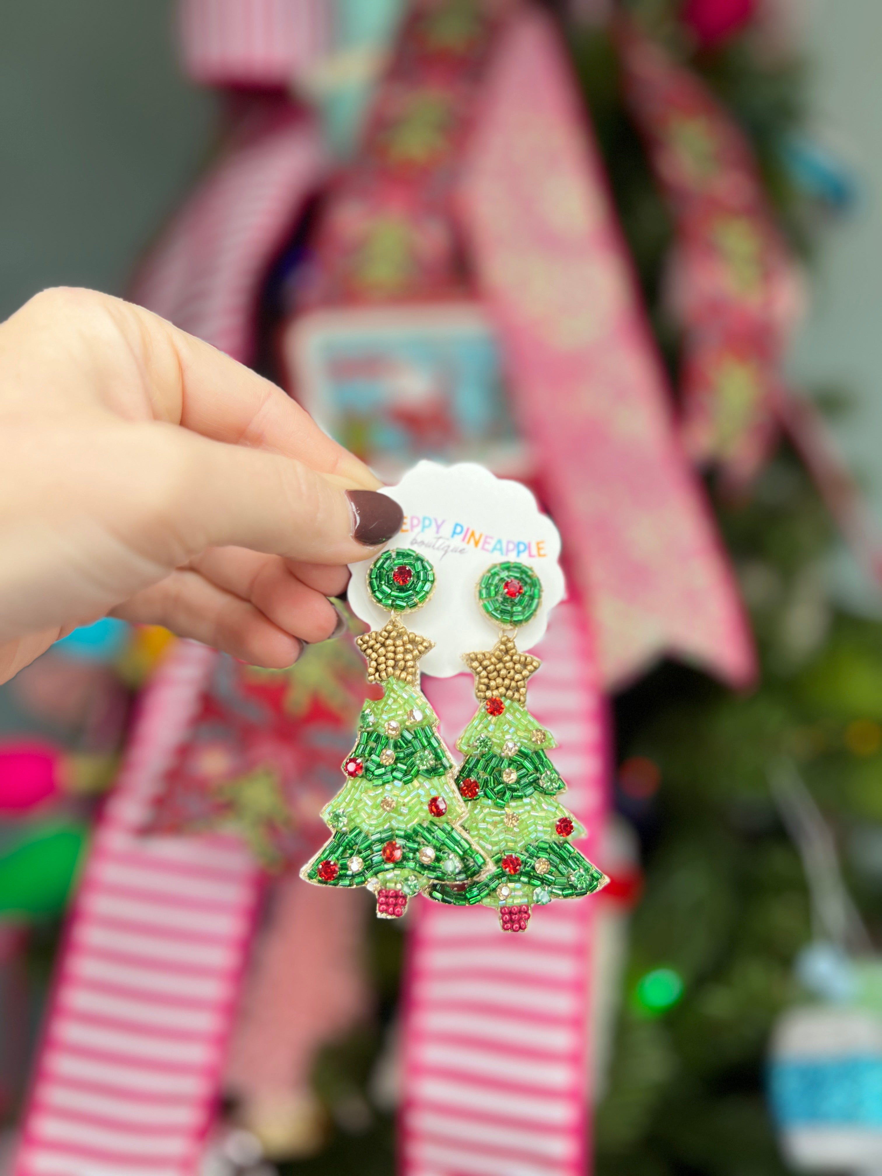 Christmas Tree Bead Earrings