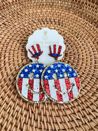American Flag Smiley Earrings