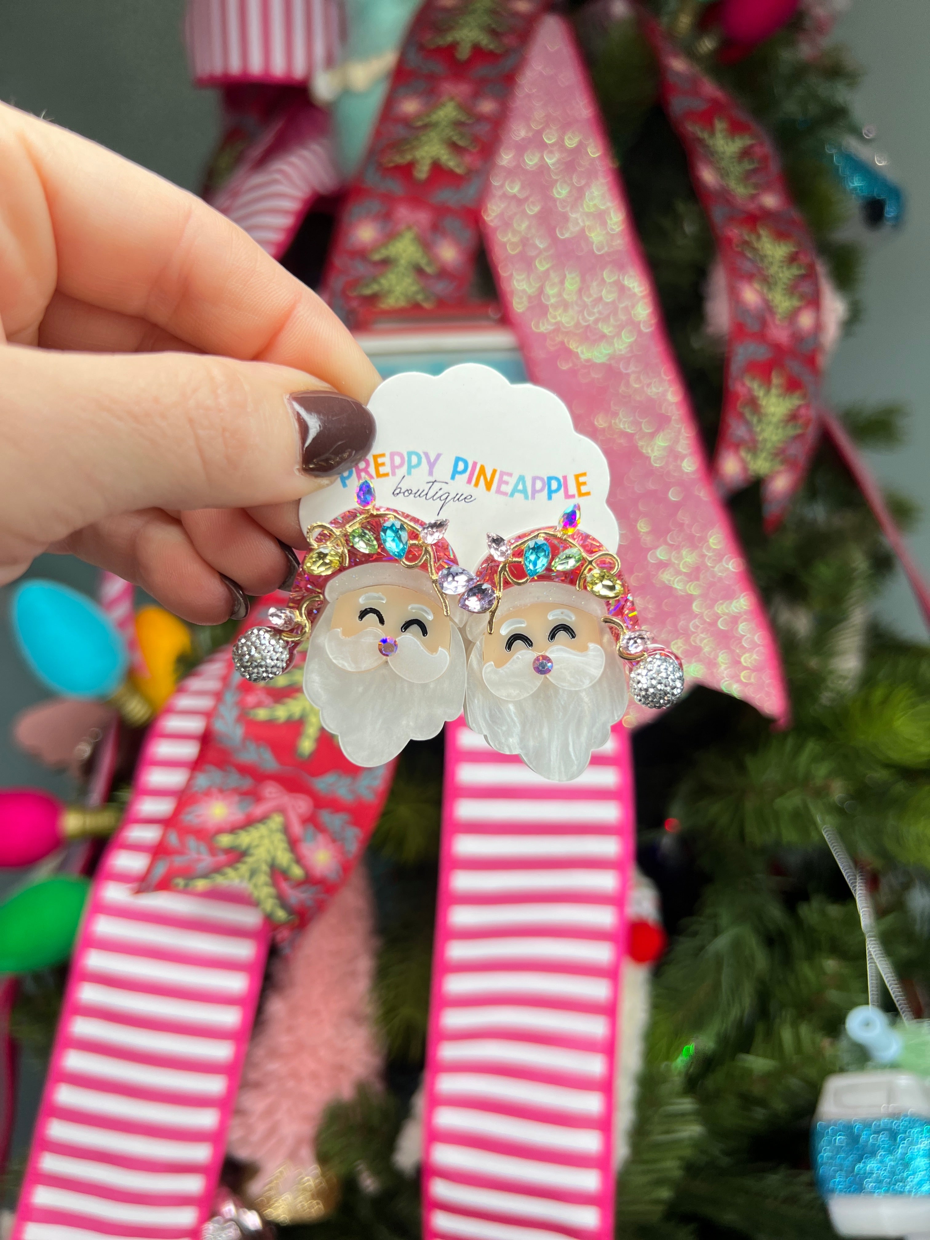 Christmas Santa and Light Bulb Earrings