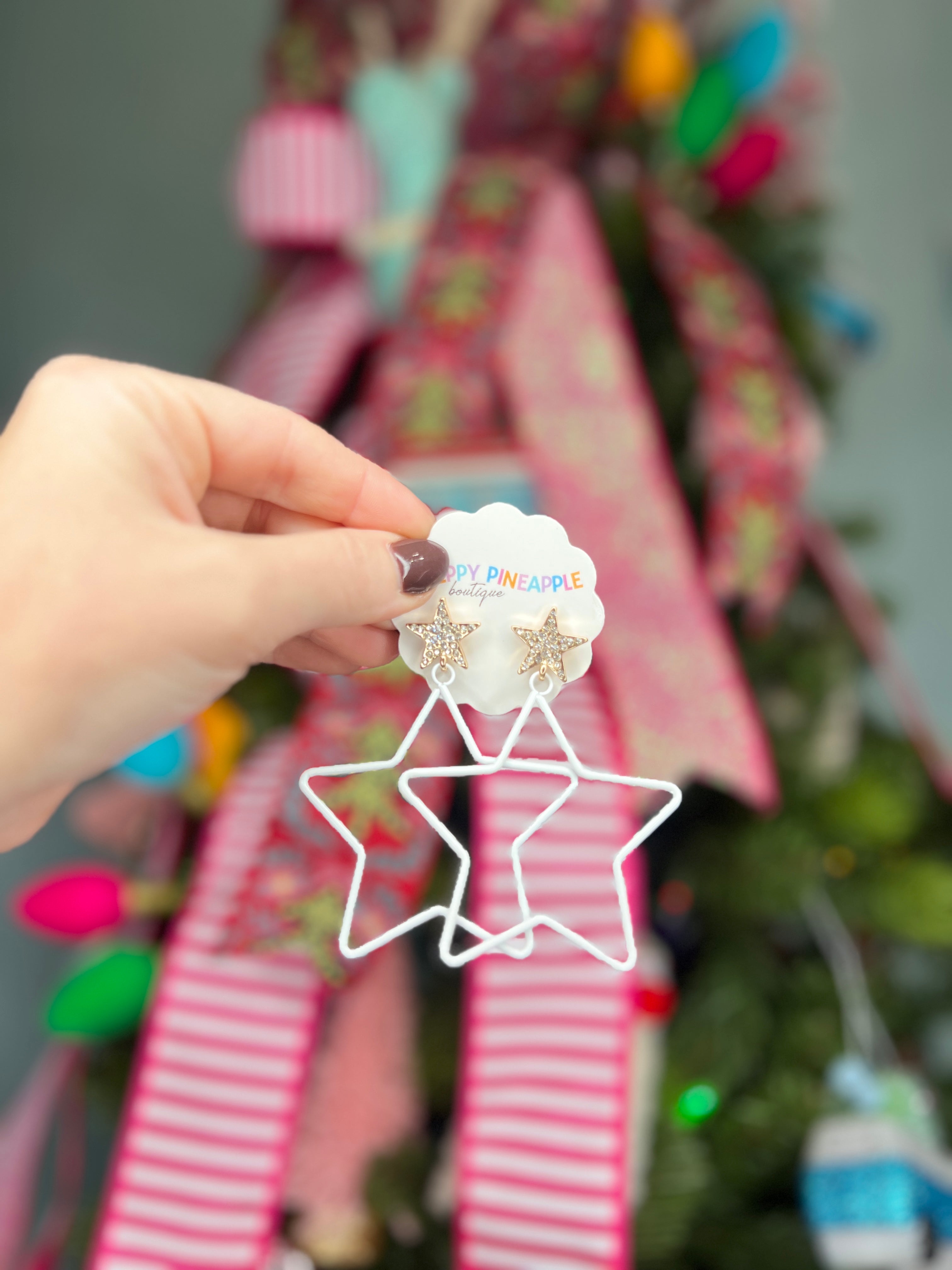 Color Coat Star Earrings - White