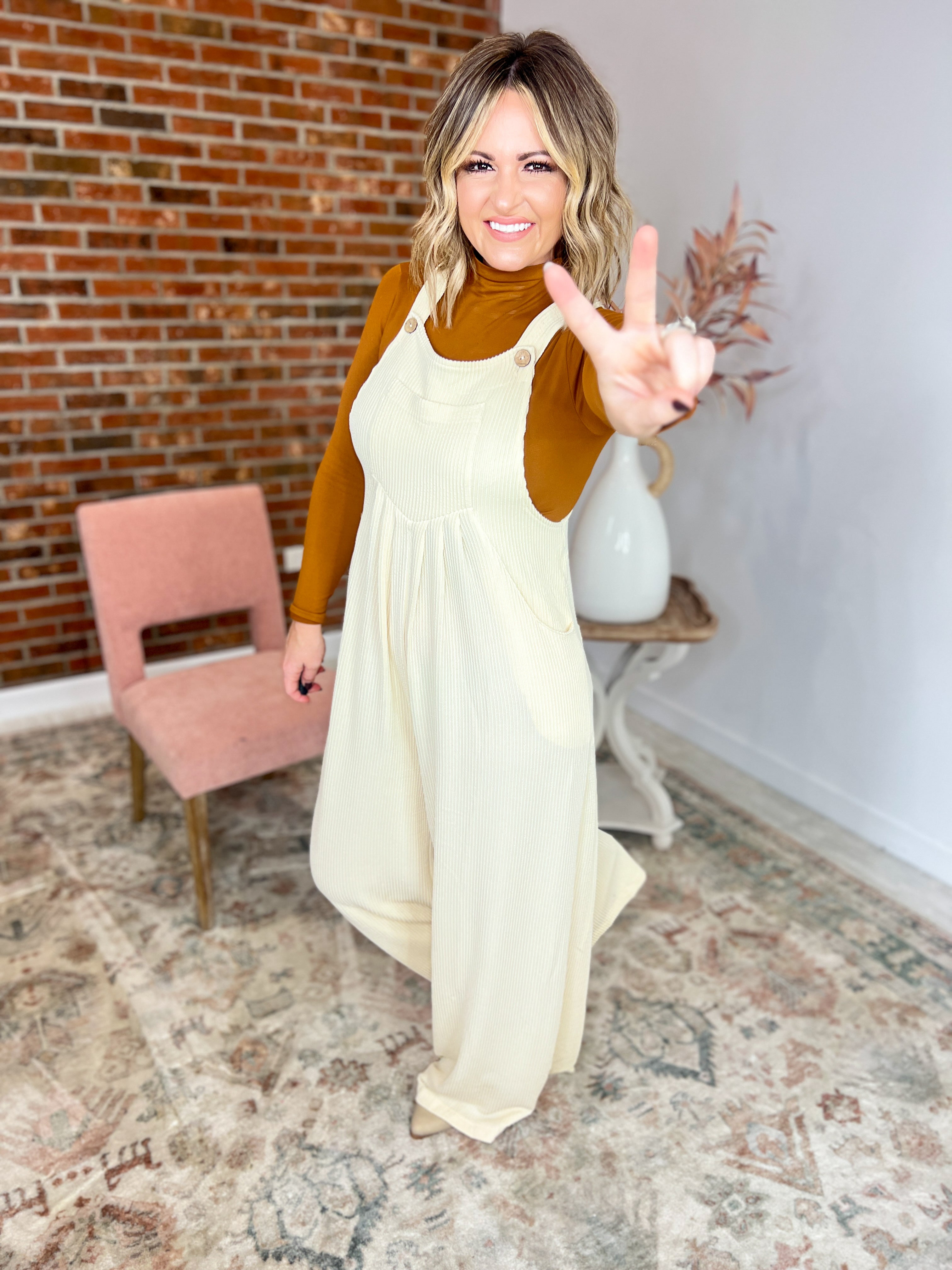 Fashion Diary Wide Leg Overalls - Oatmeal