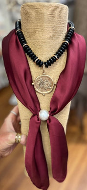 Gamecock Rondelle Beaded Necklace - Black/Gold
