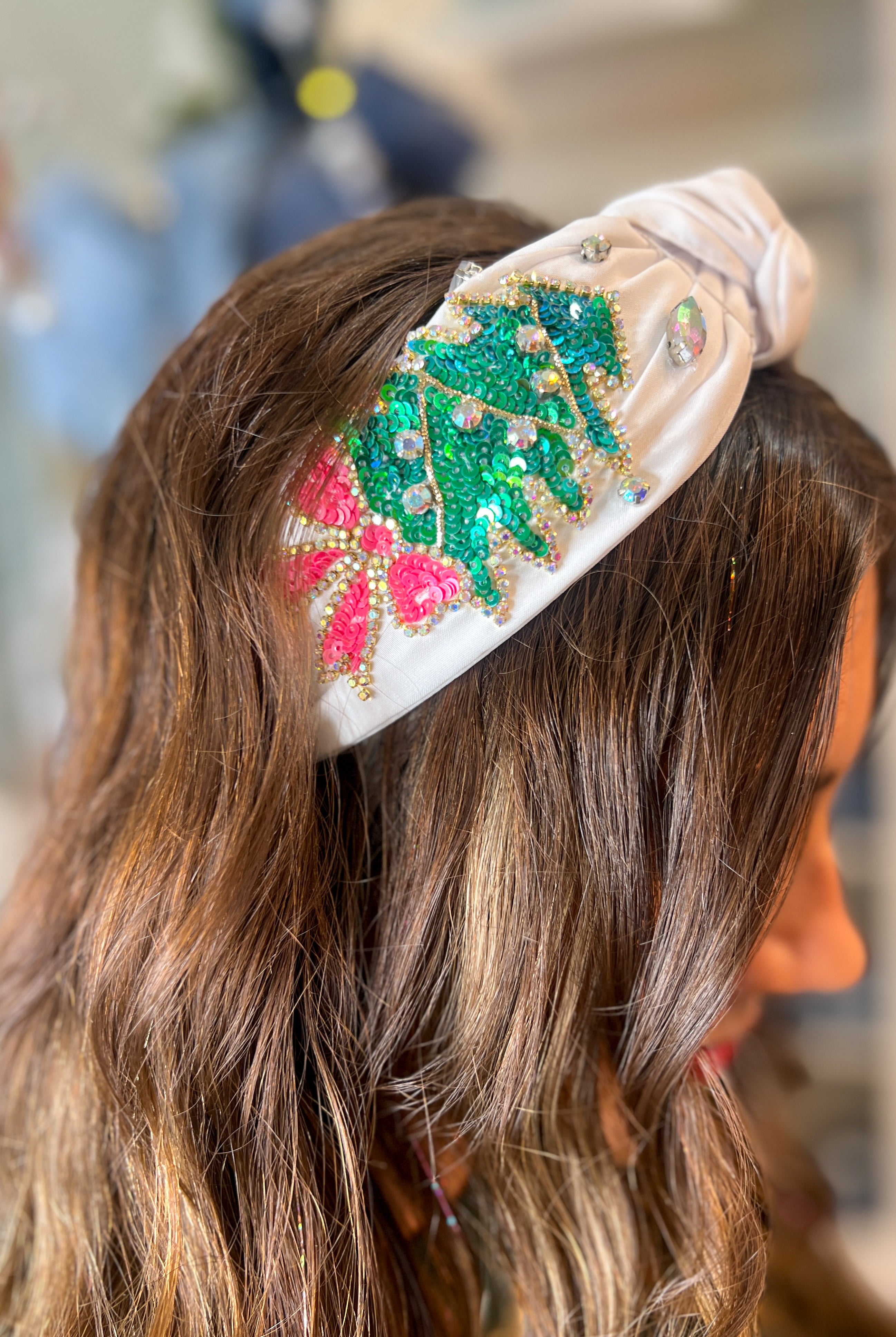 Christmas Tree Ribbon Headband - White