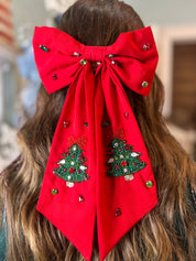 Christmas Tree Hair Ribbon - Red