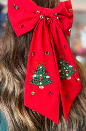 Christmas Tree Hair Ribbon - Red