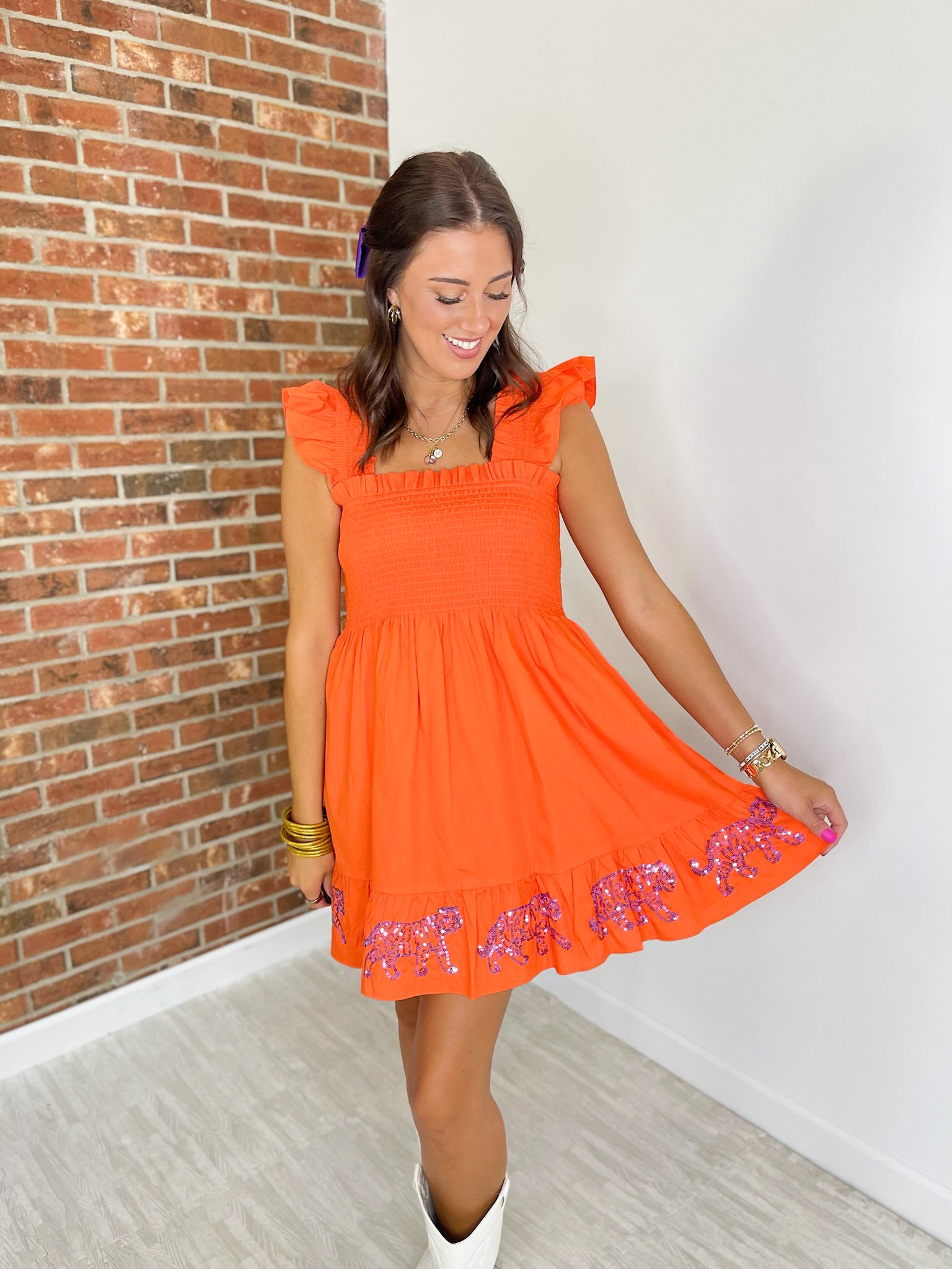 clemson sequin dress The Clemson Sequin Puff Sleeve Dress XXXL