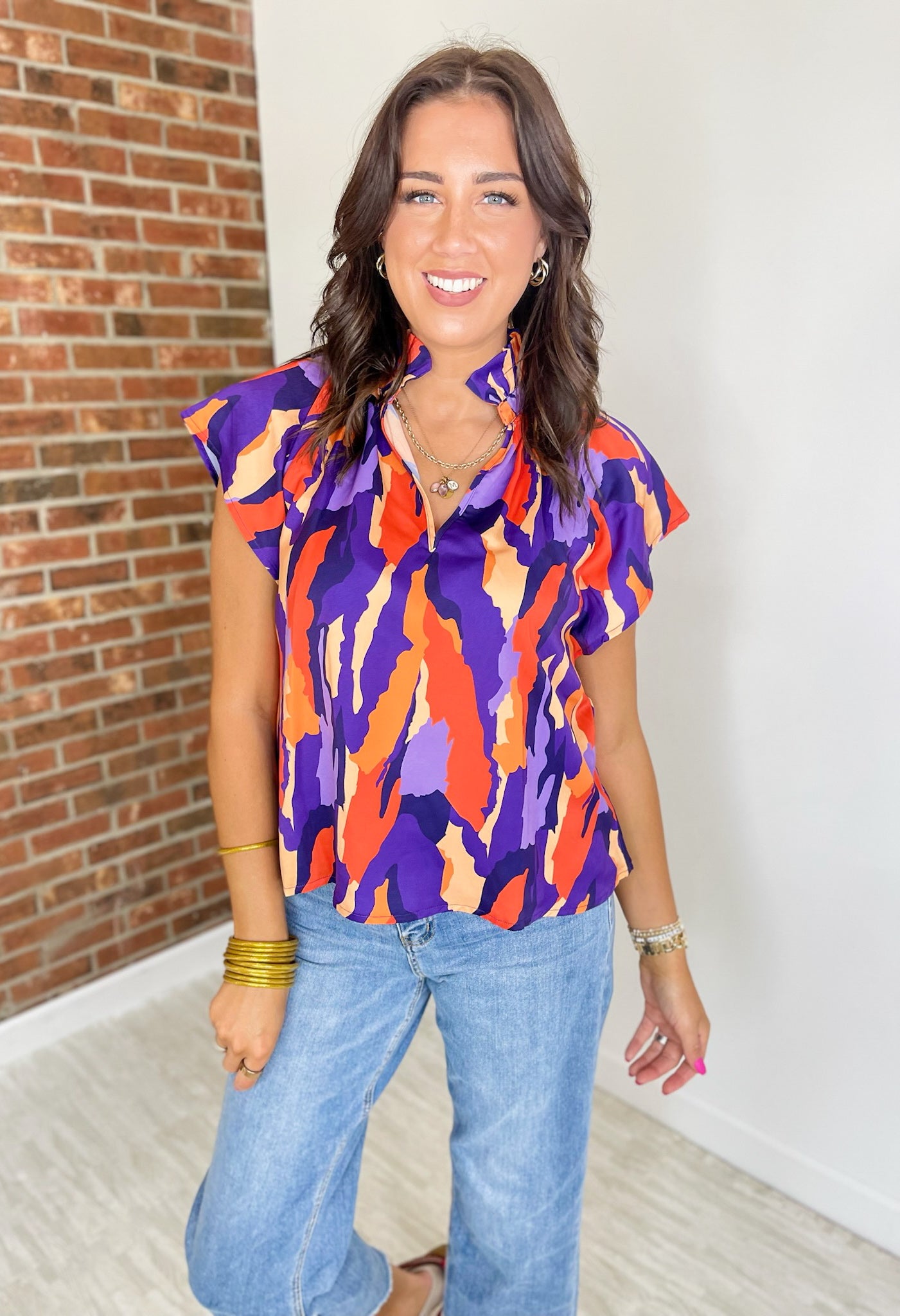 Stewart Simmons Abstract Blouse Clemson University - Purple and Orange