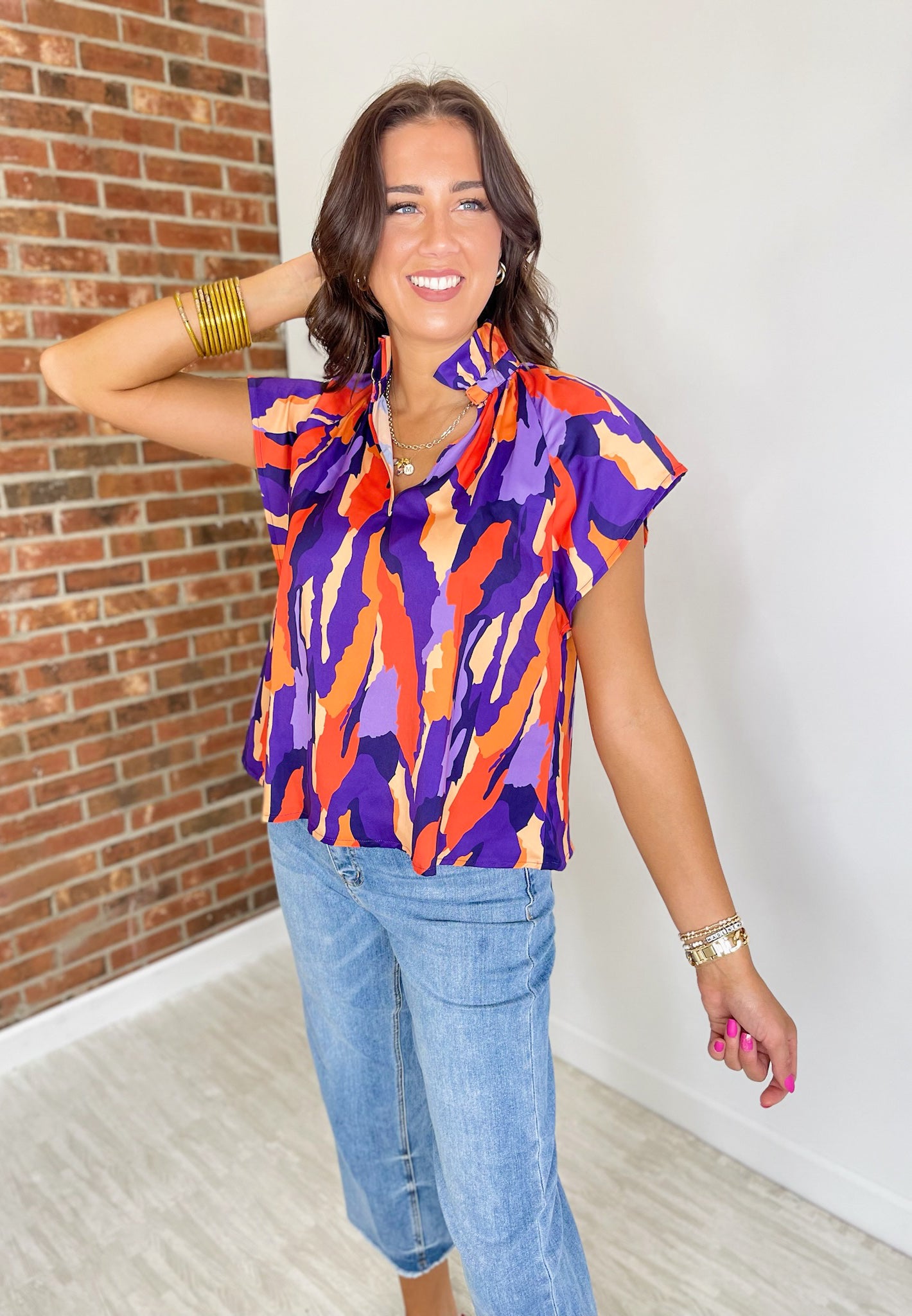 Stewart Simmons Abstract Blouse Clemson University - Purple and Orange