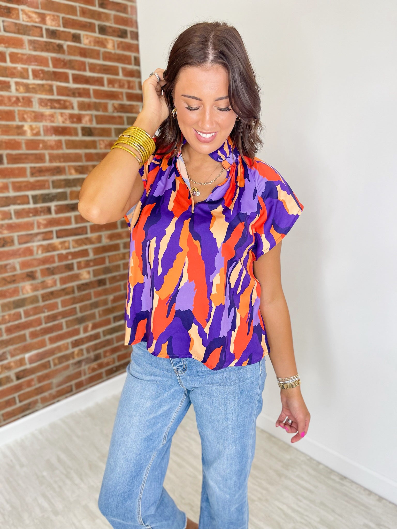 Stewart Simmons Abstract Blouse Clemson University - Purple and Orange