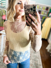 Simply Sweet Lace See-Through Layering Top - Nude