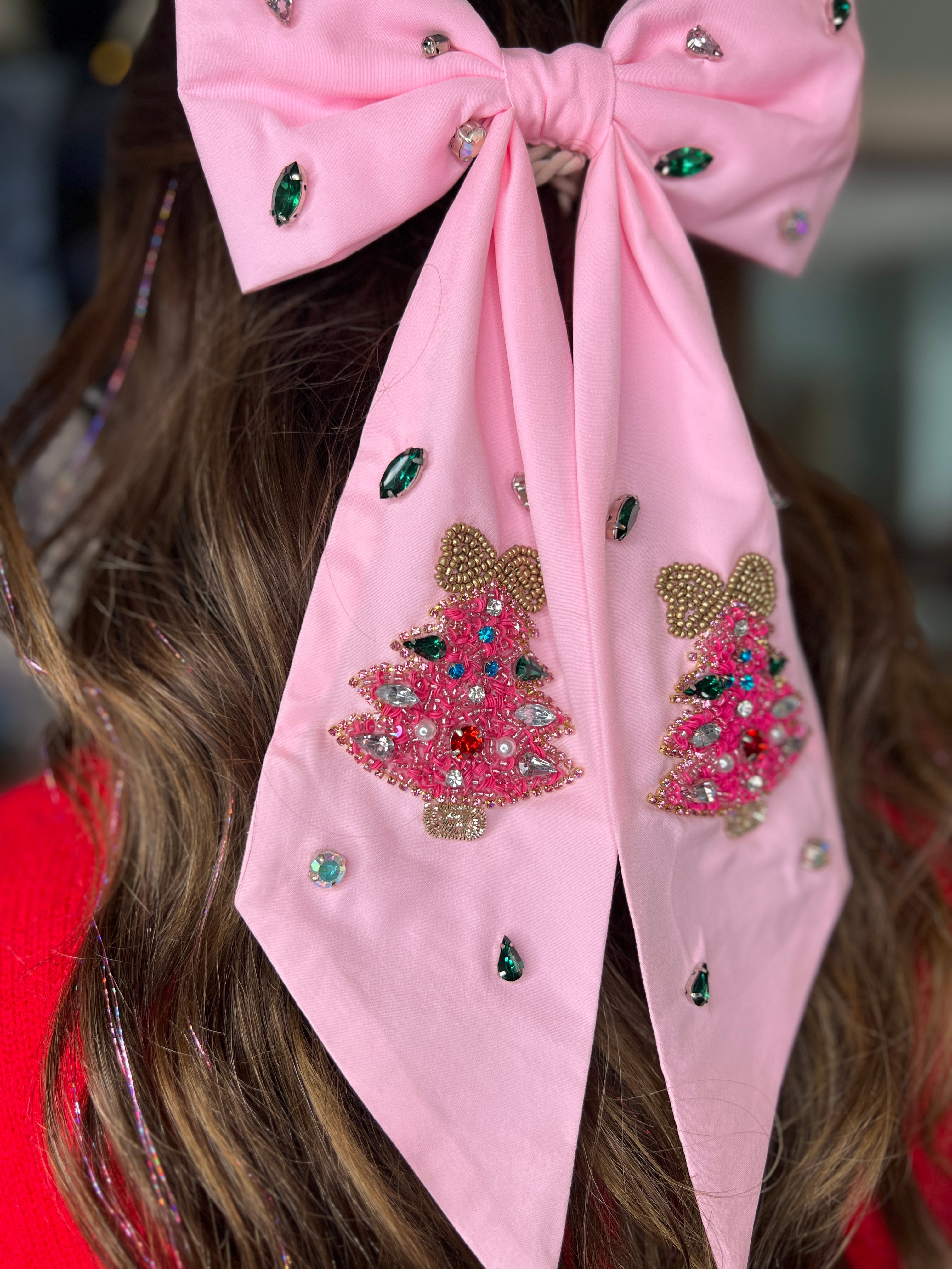 Christmas Tree Hair Ribbon - Pink