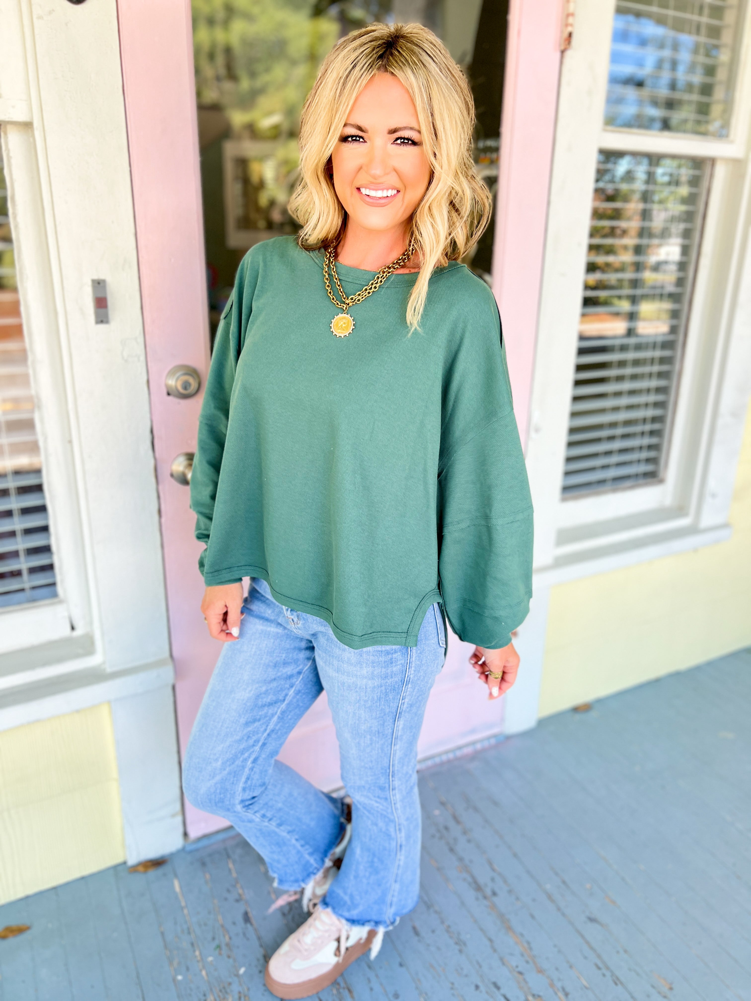 Textured Cotton Relaxed Fit Top - Sage