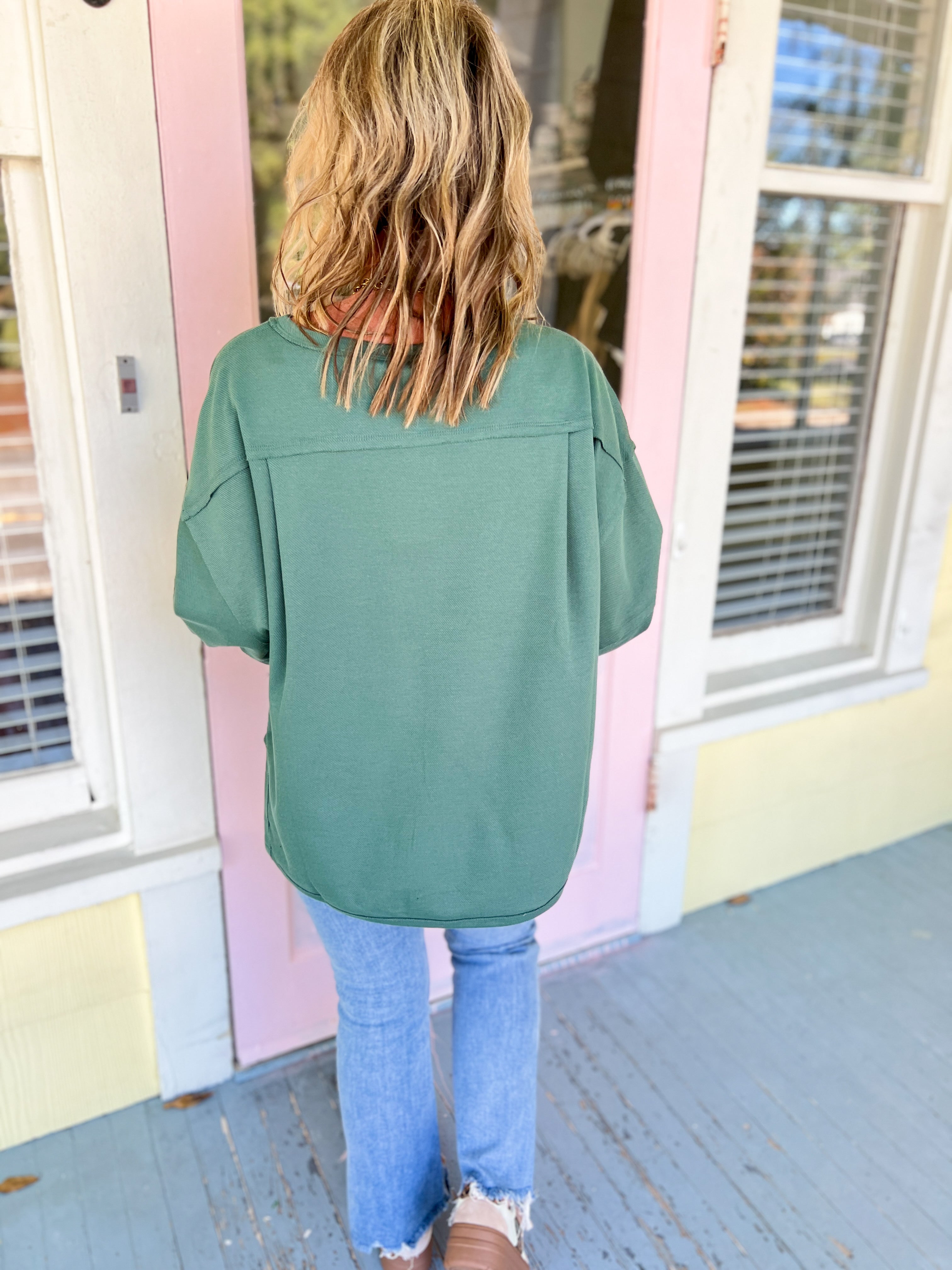 Textured Cotton Relaxed Fit Top - Sage