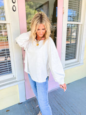 Textured Cotton Relaxed Fit Top - Heather Grey