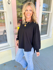 Textured Cotton Relaxed Fit Top - Black