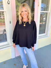 Textured Cotton Relaxed Fit Top - Black