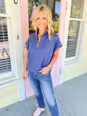 Send a Message Half Zip Top - Blue Indigo