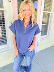 Send a Message Half Zip Top - Blue Indigo