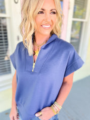 Send a Message Half Zip Top - Blue Indigo