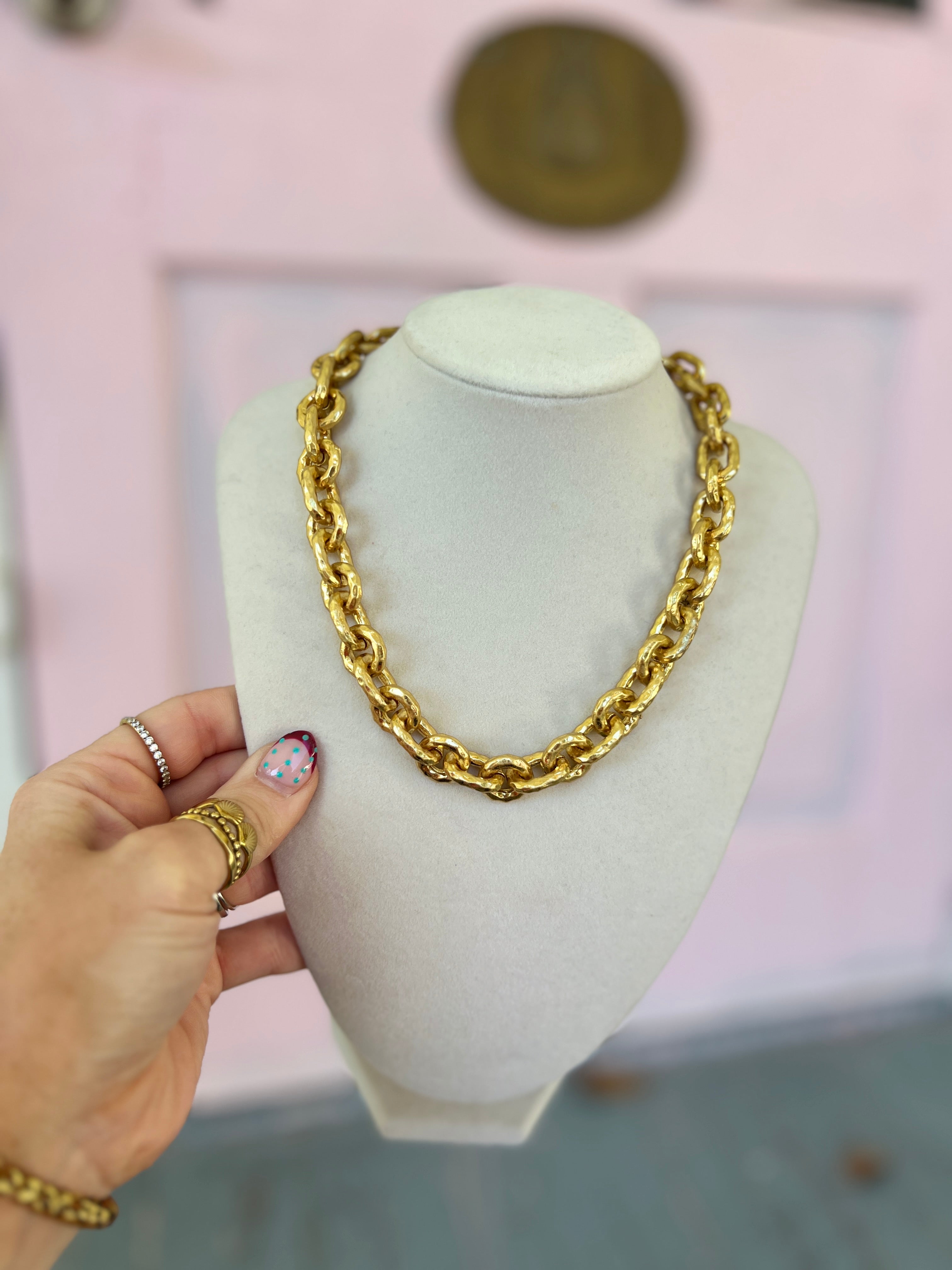 Hammered Chain Link Necklace - Vintage Gold
