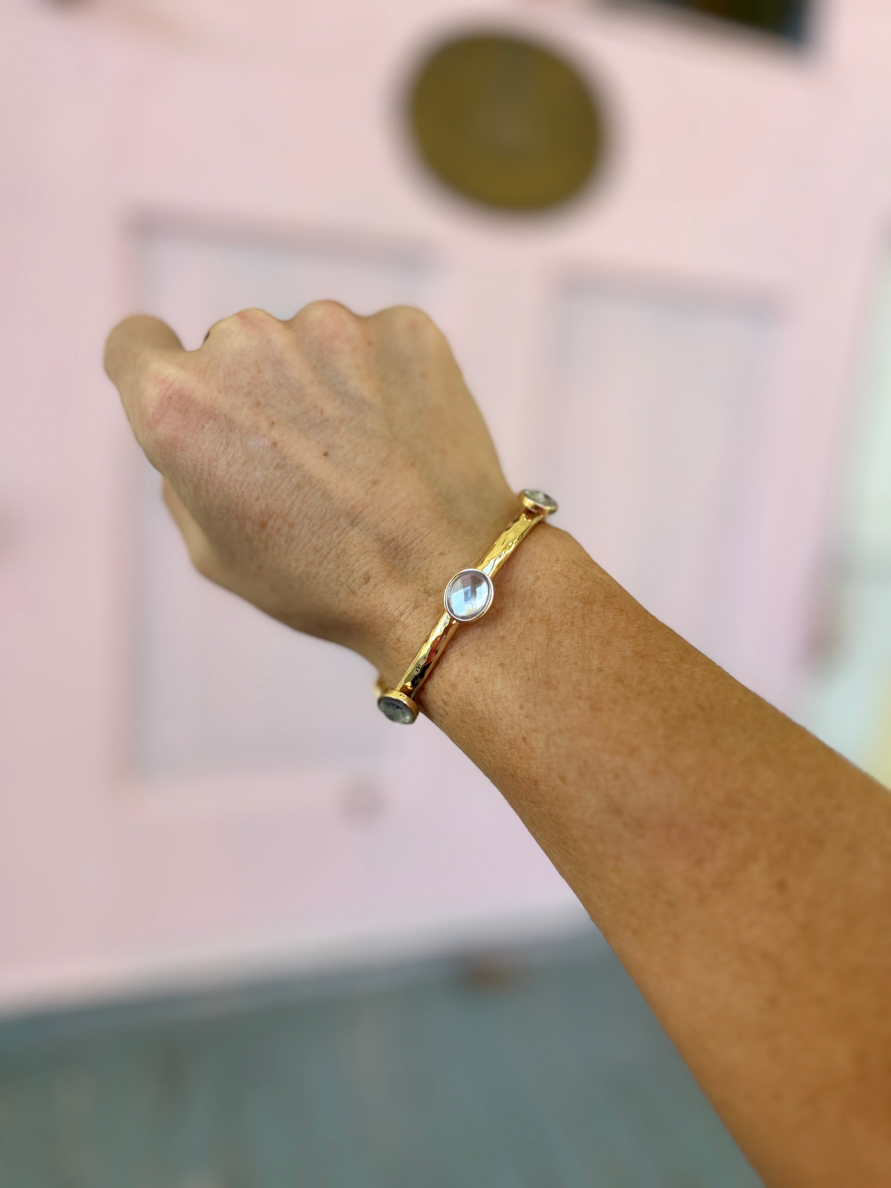 Oval Glass Station Bangle Bracelet
