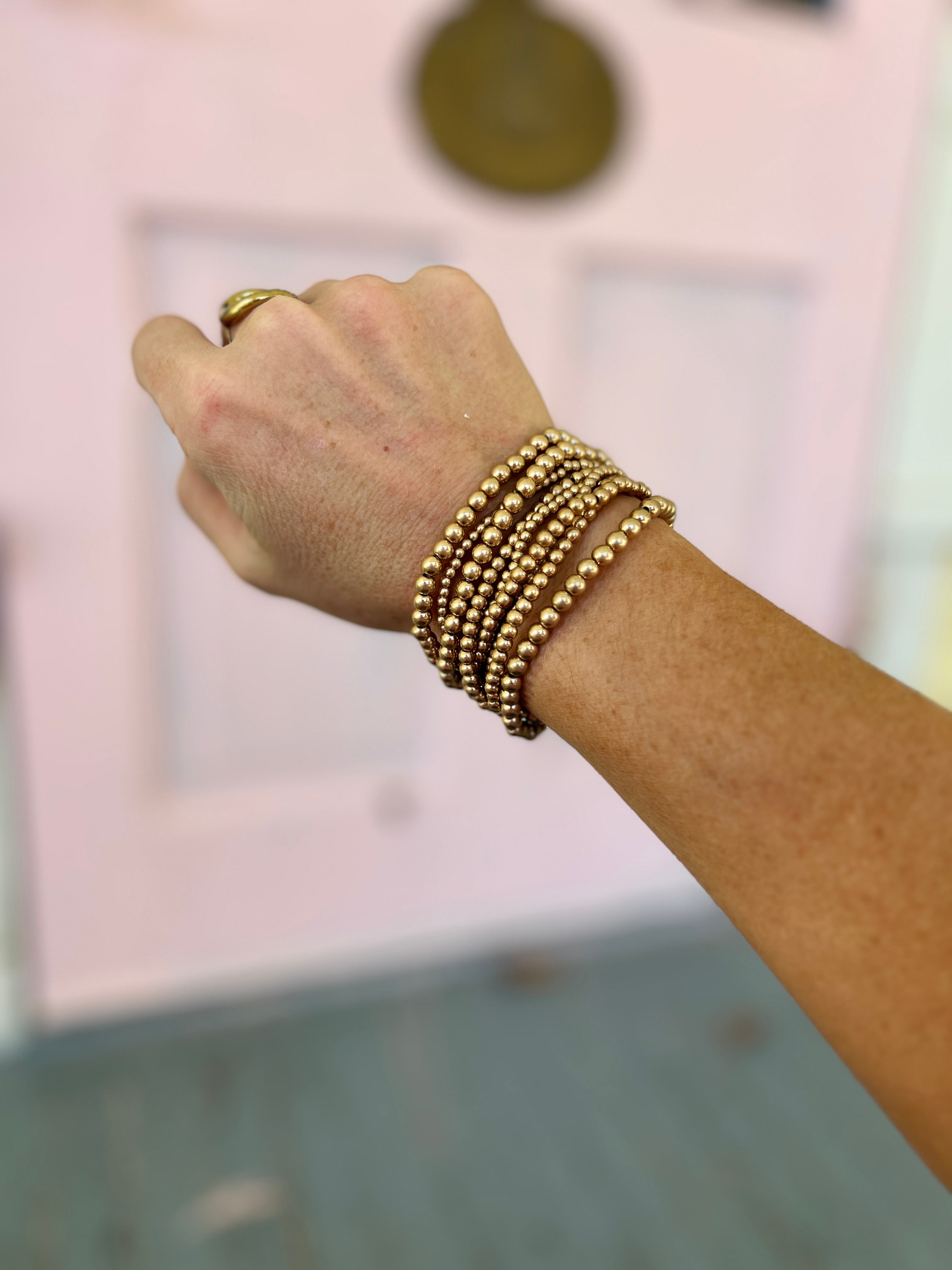Ball Bead Bracelet Set - Worn Gold