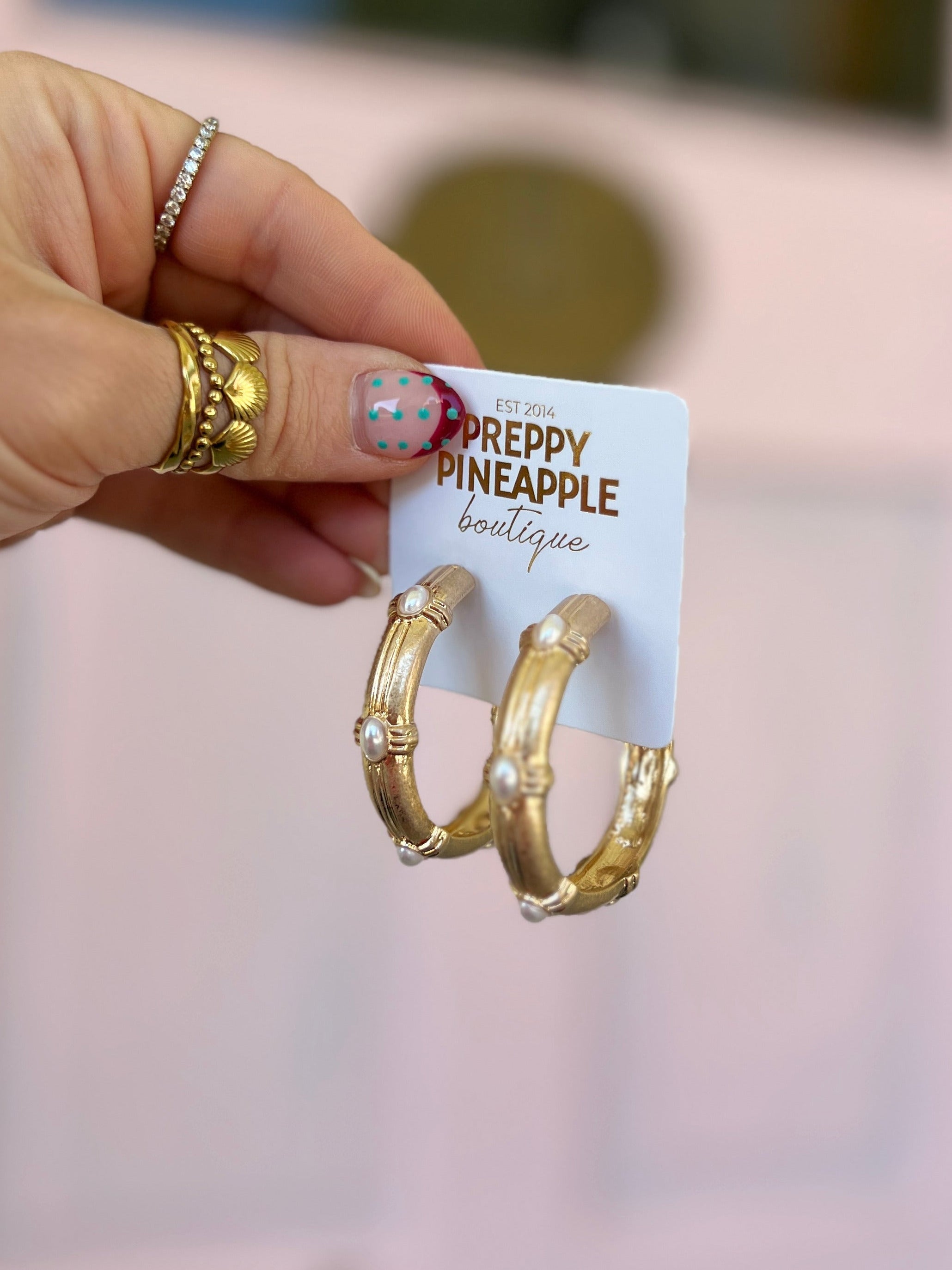 Color Stone Station Hoops - Cream