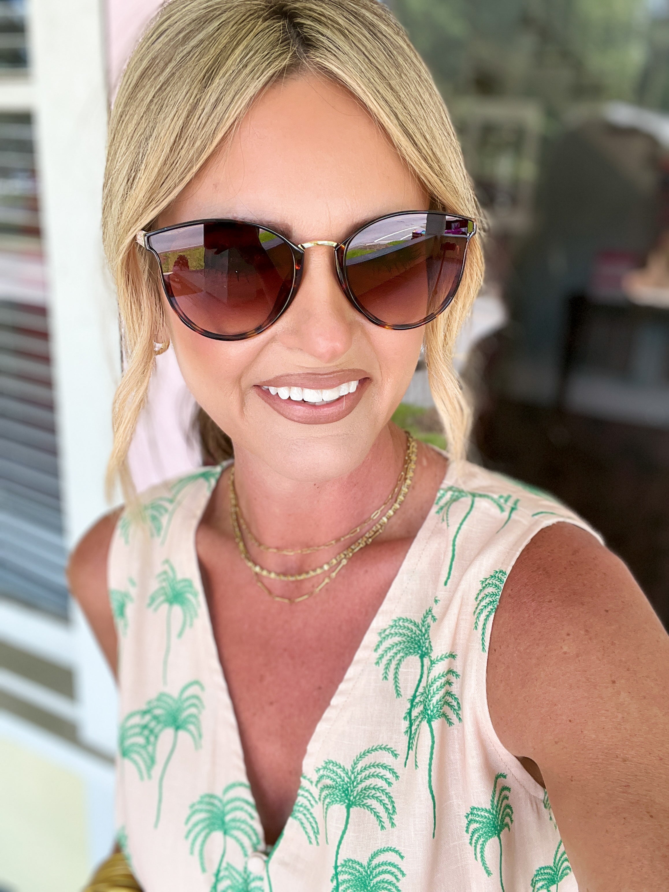 Round Glitter Arm Sunglasses-Tortoise with Brown Lens