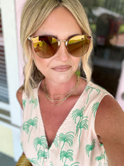 Round Glitter Arm Sunglasses-Champagne with Gold Lens