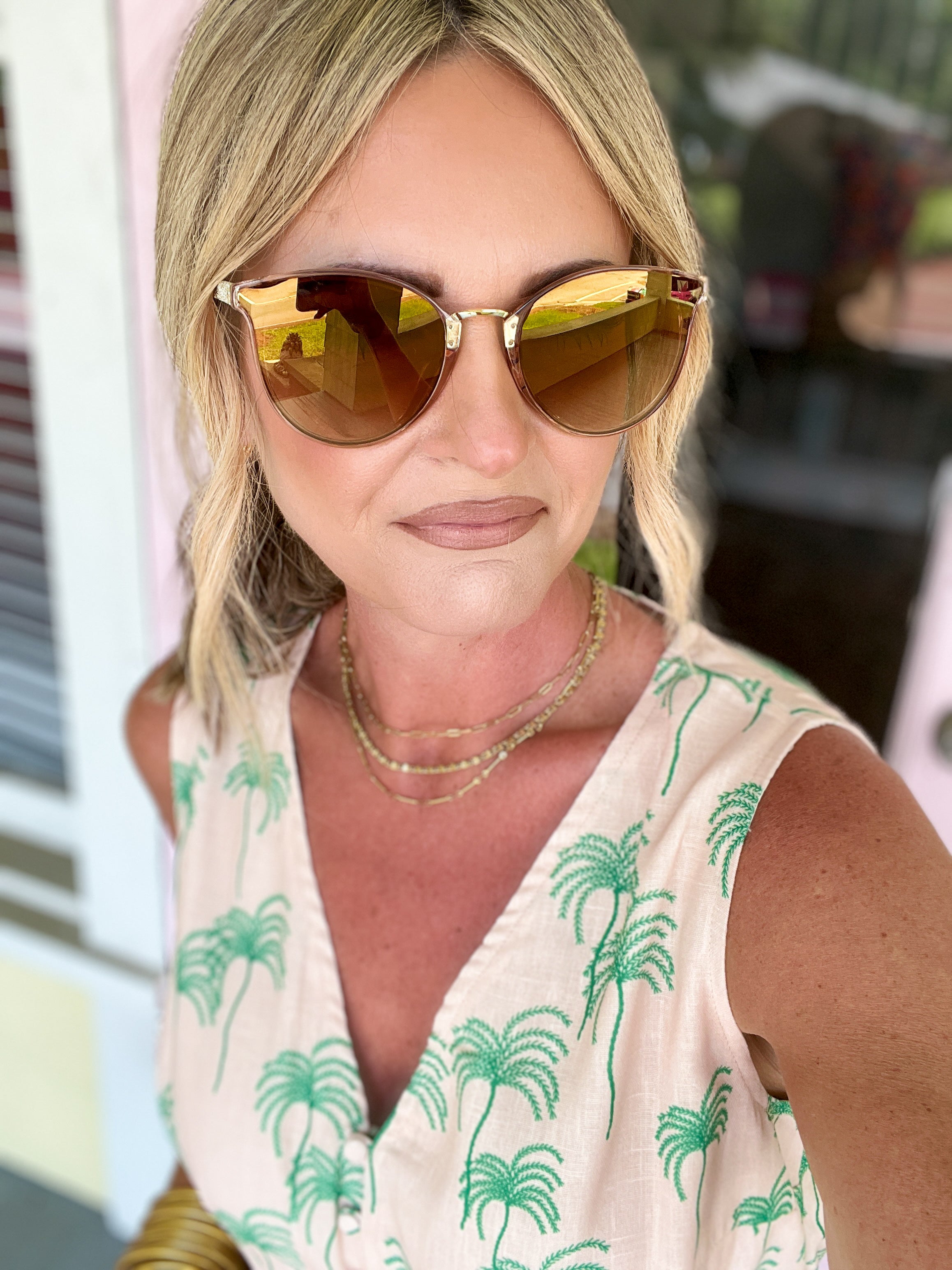 Round Glitter Arm Sunglasses-Champagne with Gold Lens