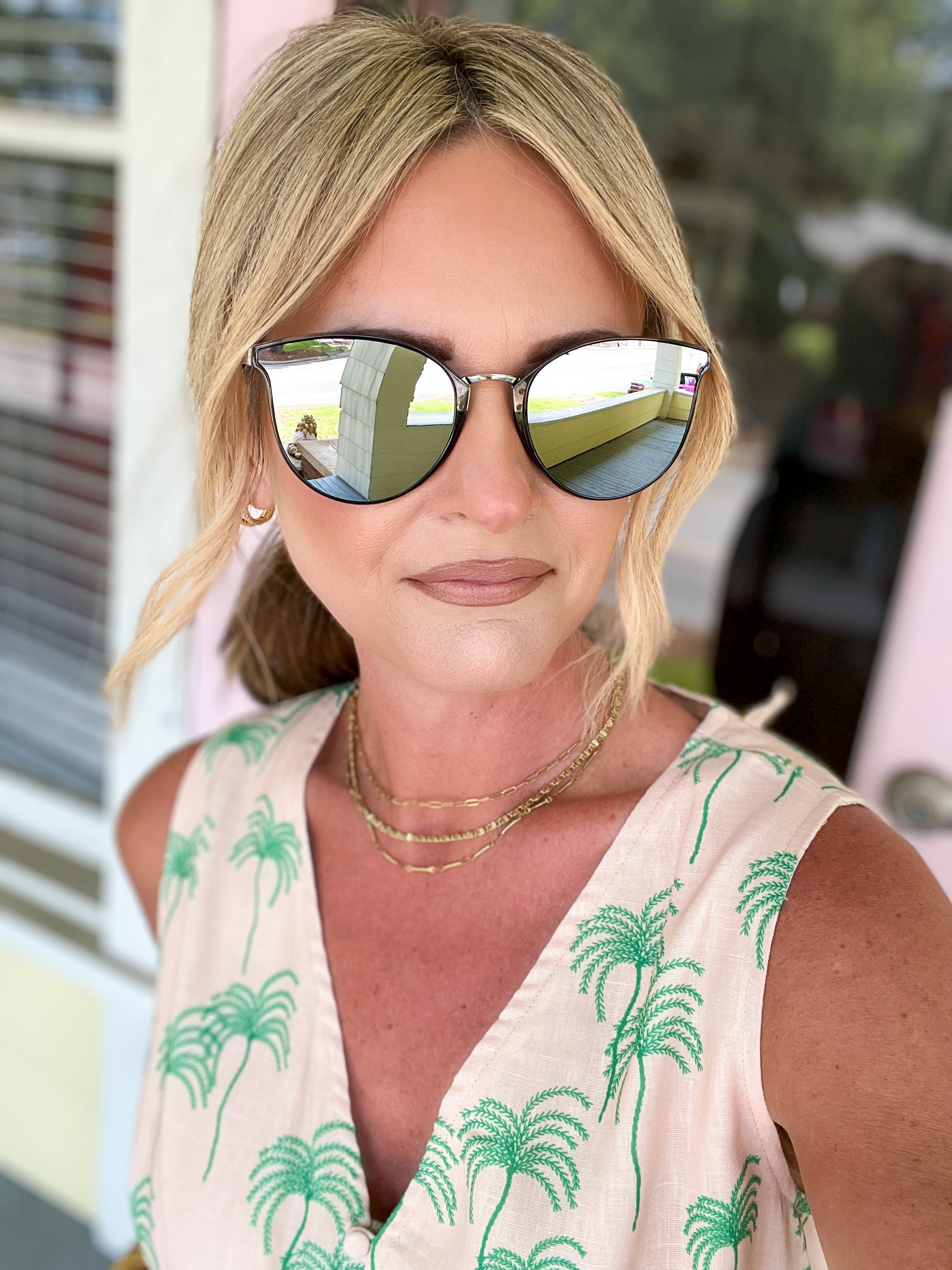 Round Glitter Arm Sunglasses-Black with Silver Lens