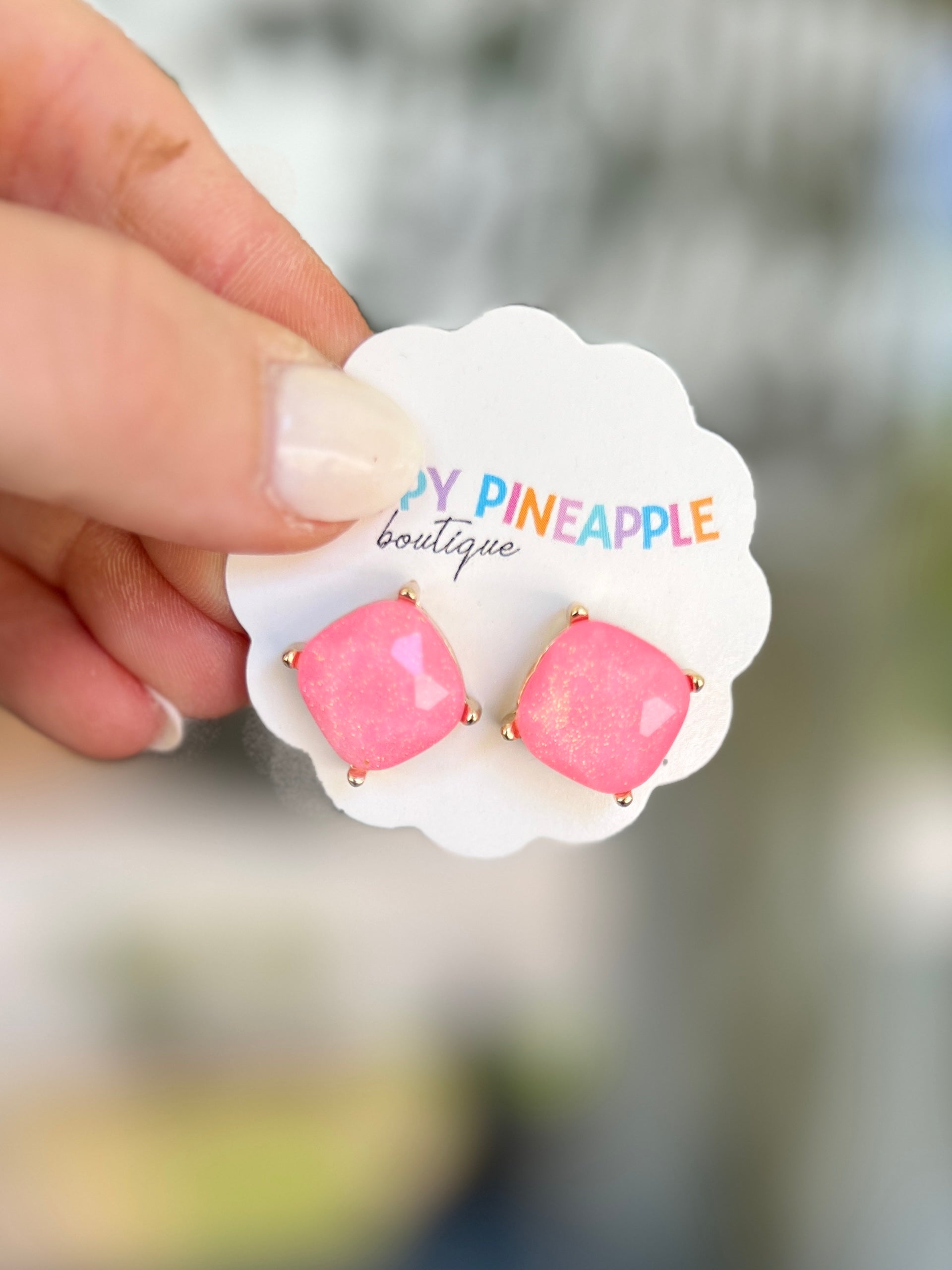 Glitter Glass Earrings - Pink