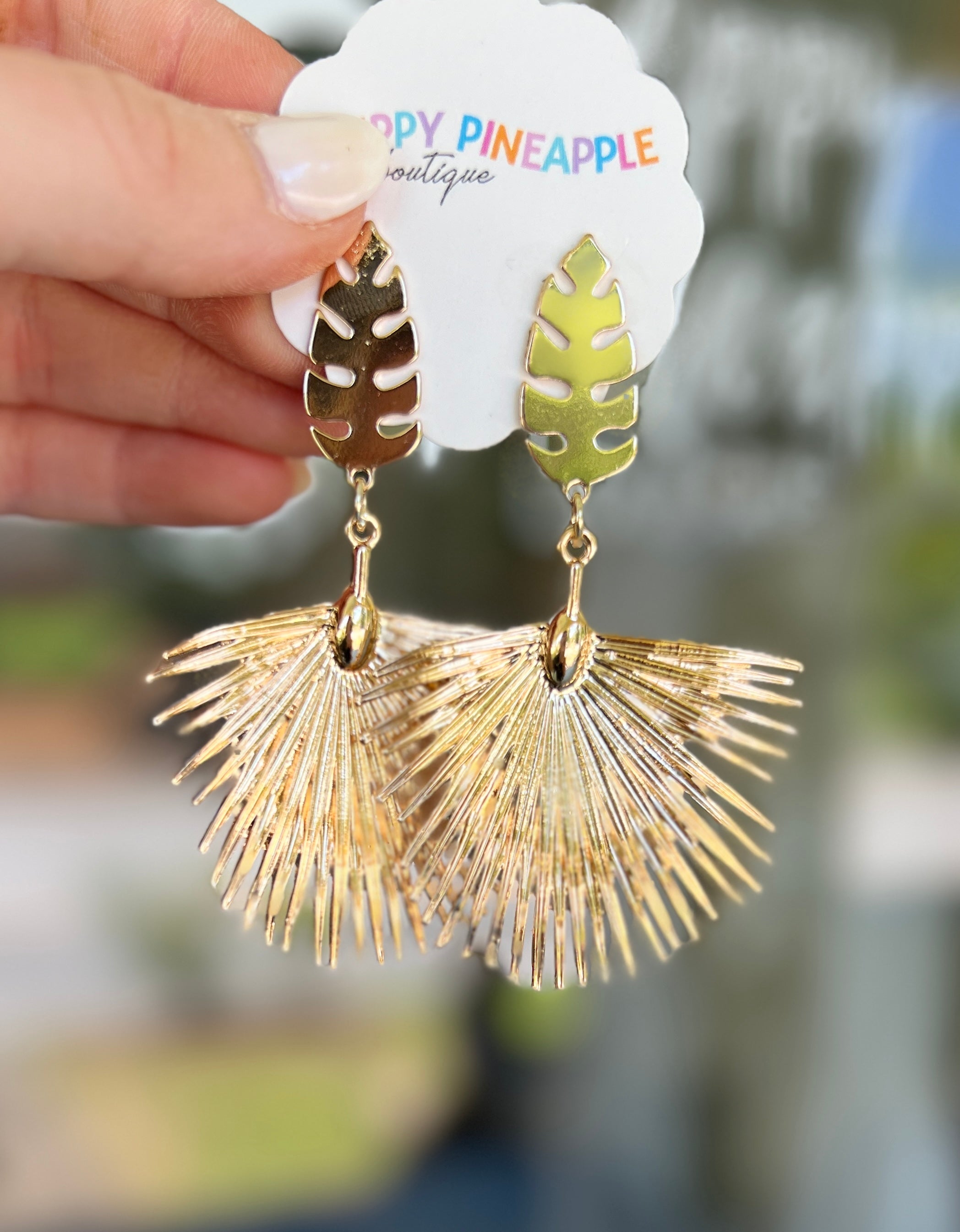 Metal Tropical Leaf Earrings