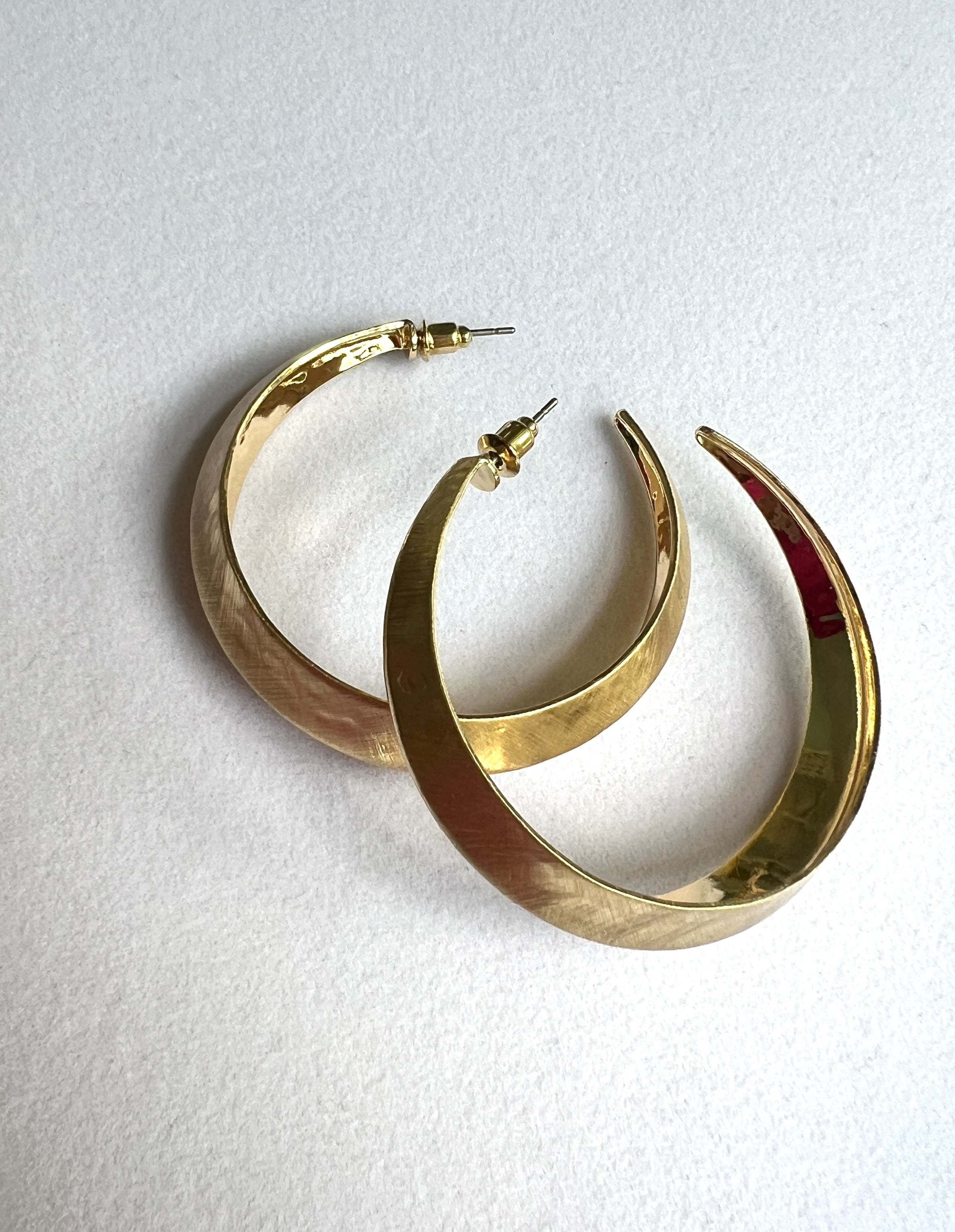 Hand Brushed Brass Dome Hoops - Gold