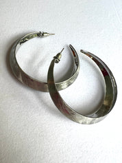 Hand Brushed Brass Dome Hoops - Silver