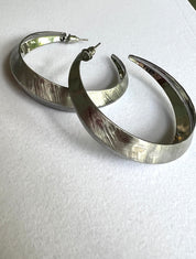 Hand Brushed Brass Dome Hoops - Silver