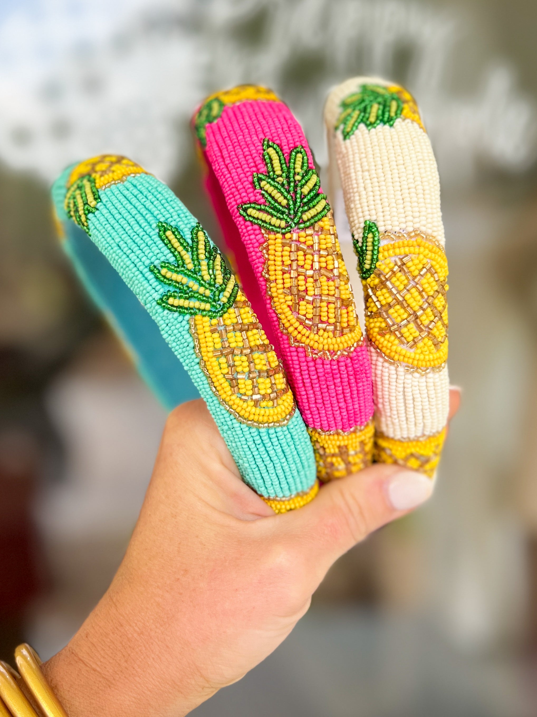 Beaded Pineapple Headband - Fuchsia