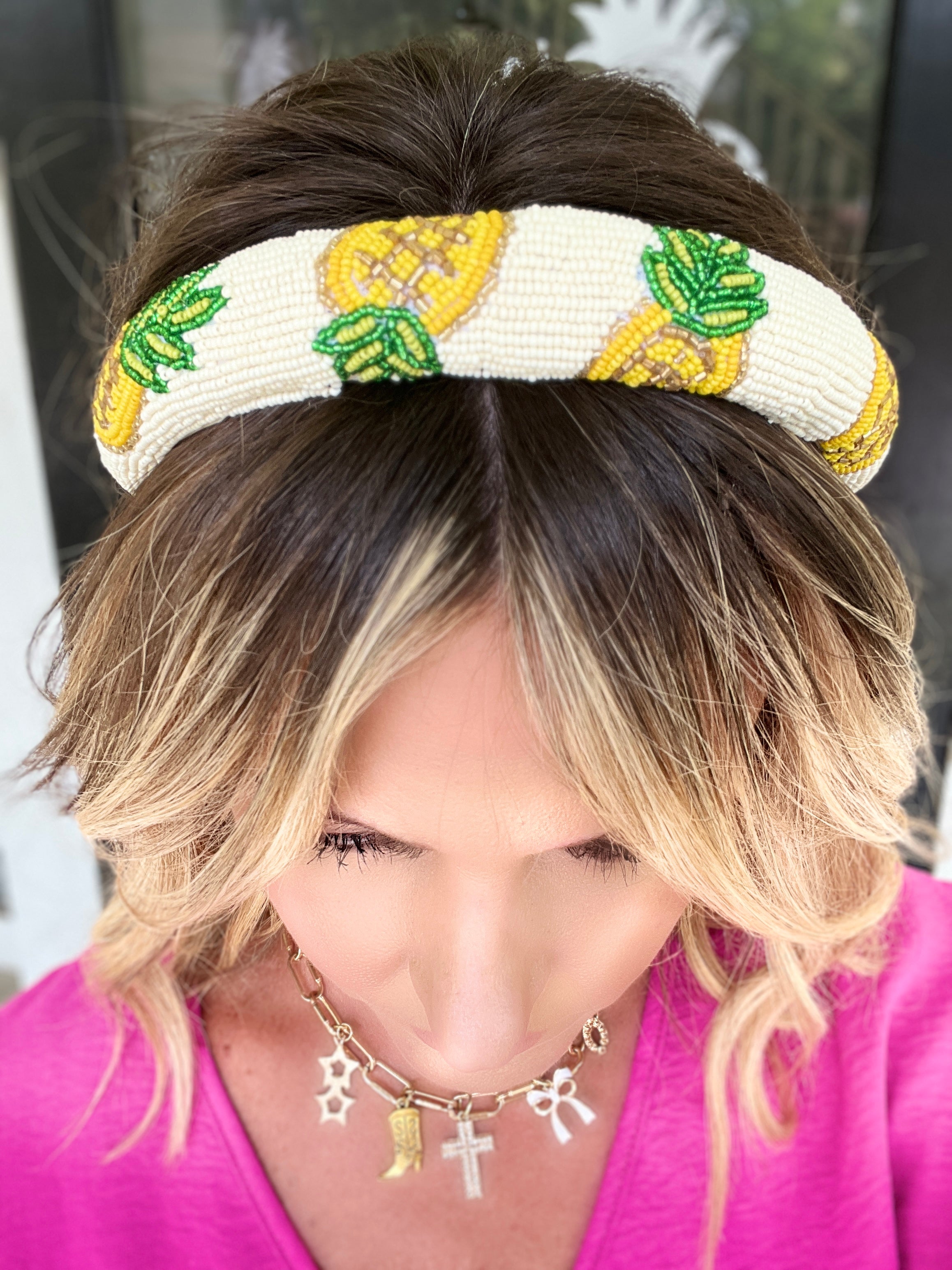 Beaded Pineapple Headband - Ivory