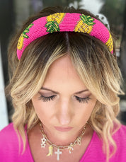 Beaded Pineapple Headband - Fuchsia