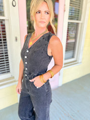 Get Your Groove On Denim Jumpsuit - Black Denim