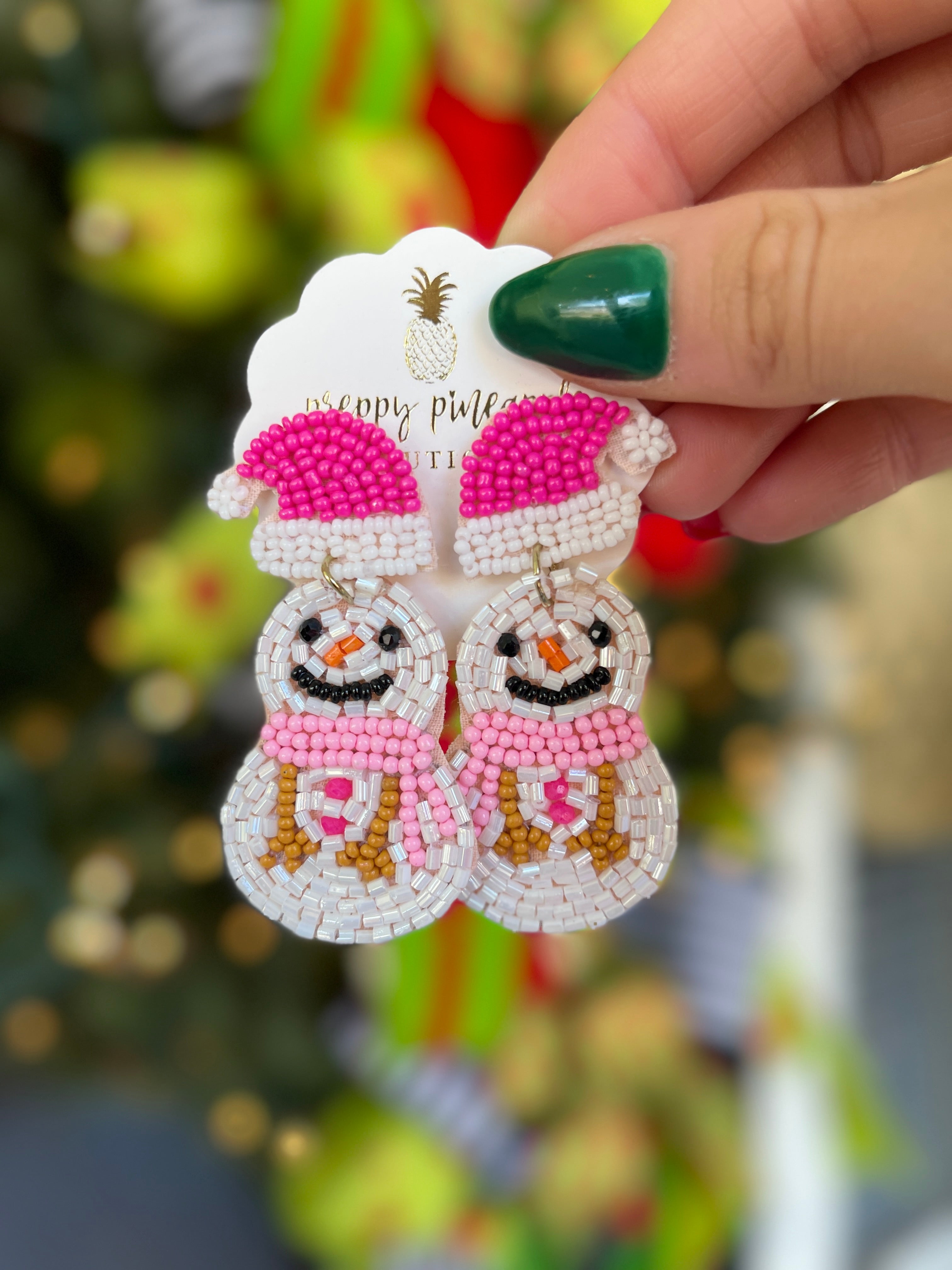 Snowman & Hat Seed Bead Earrings