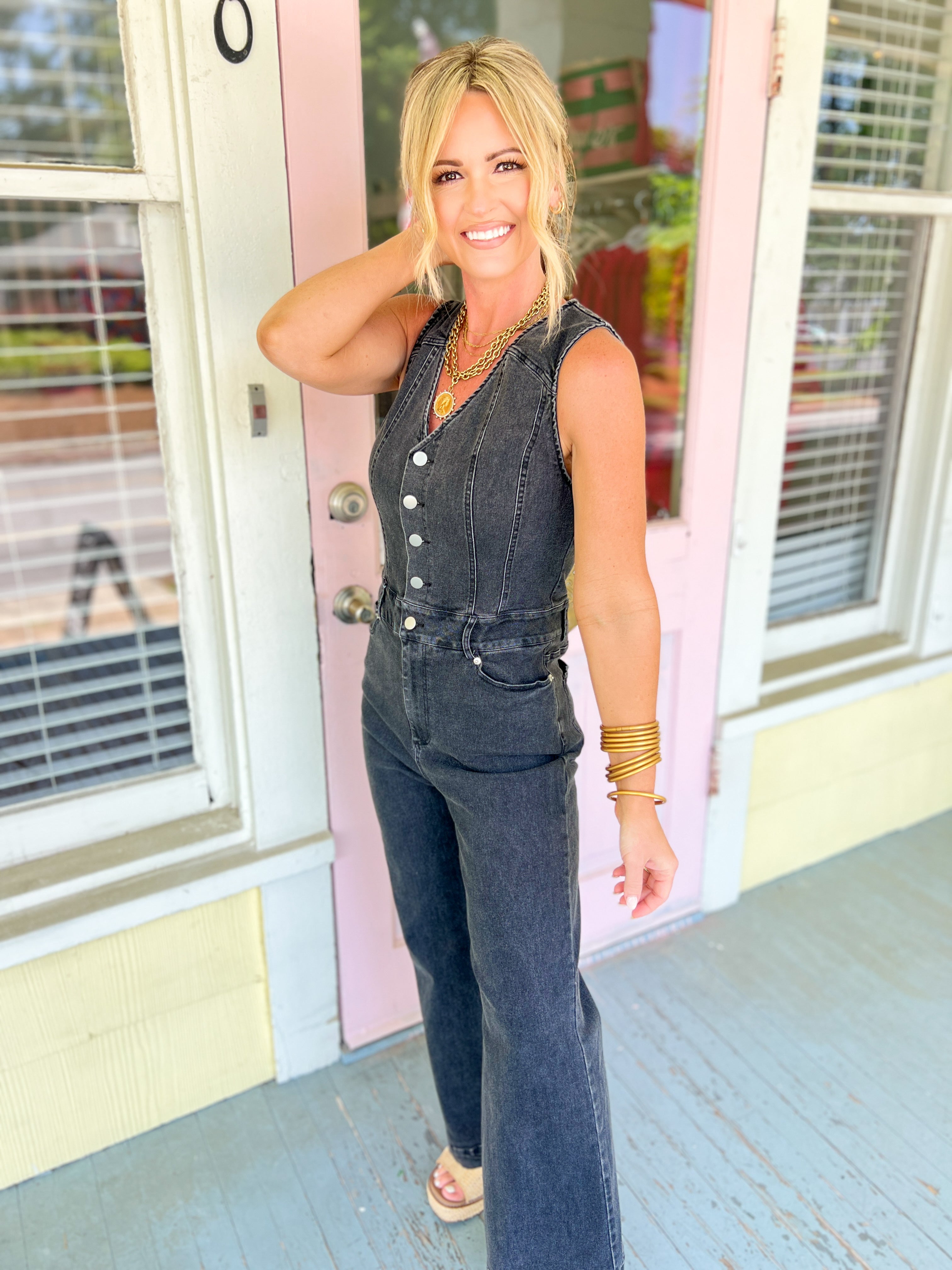 Get Your Groove On Denim Jumpsuit - Black Denim
