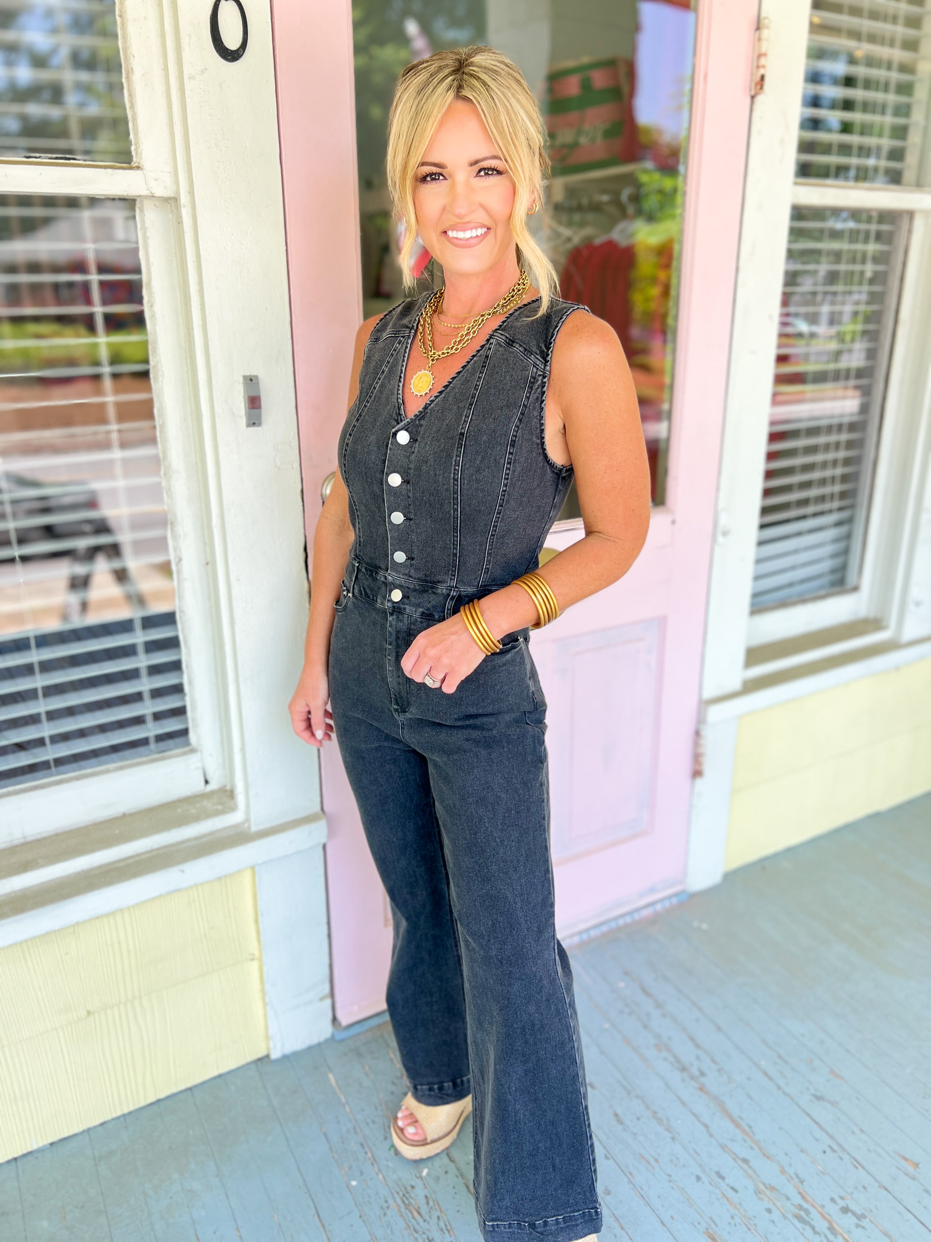 Get Your Groove On Denim Jumpsuit - Black Denim