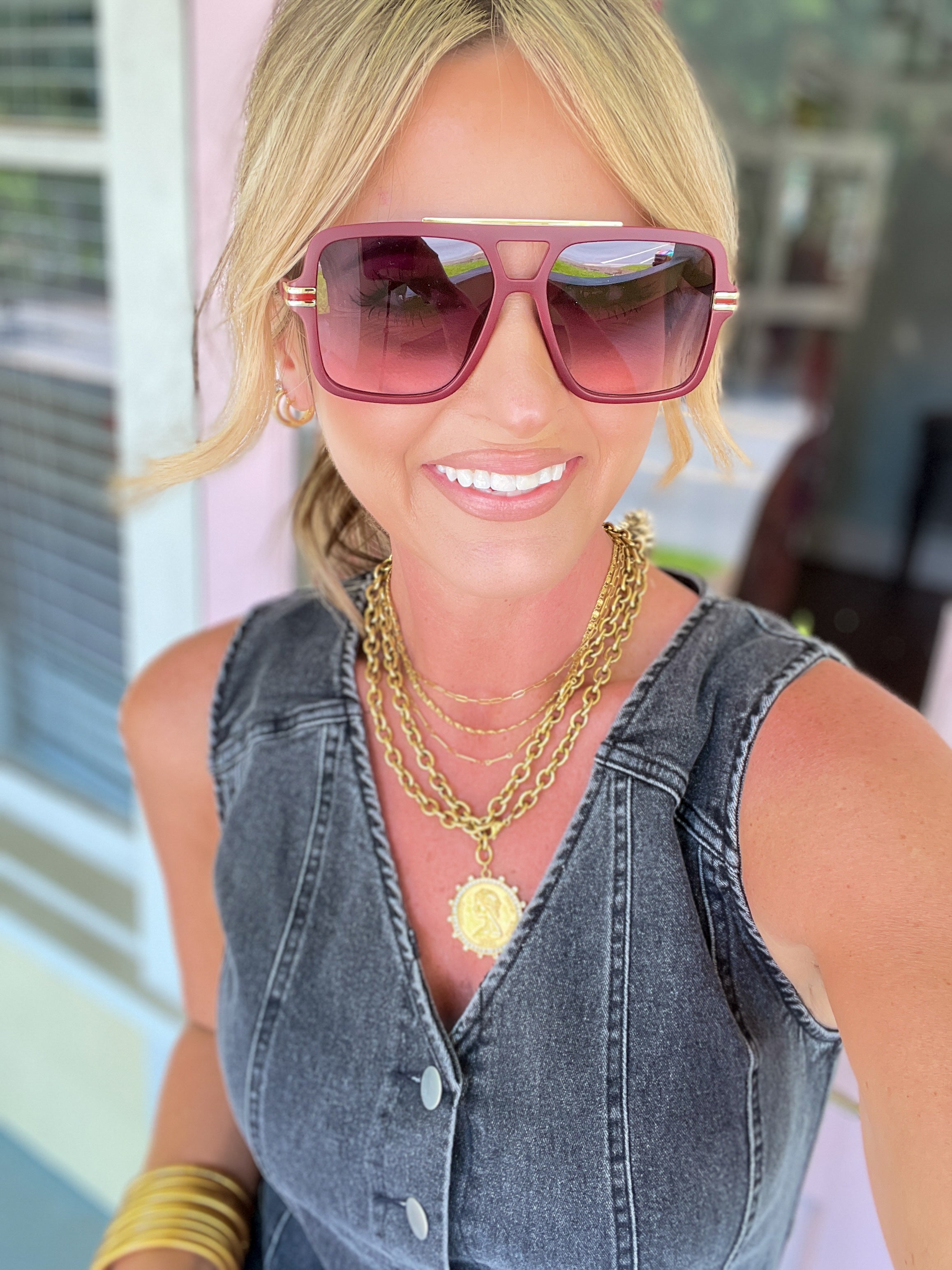 Luxury Stripe Aviator Sunglasses-Burgundy