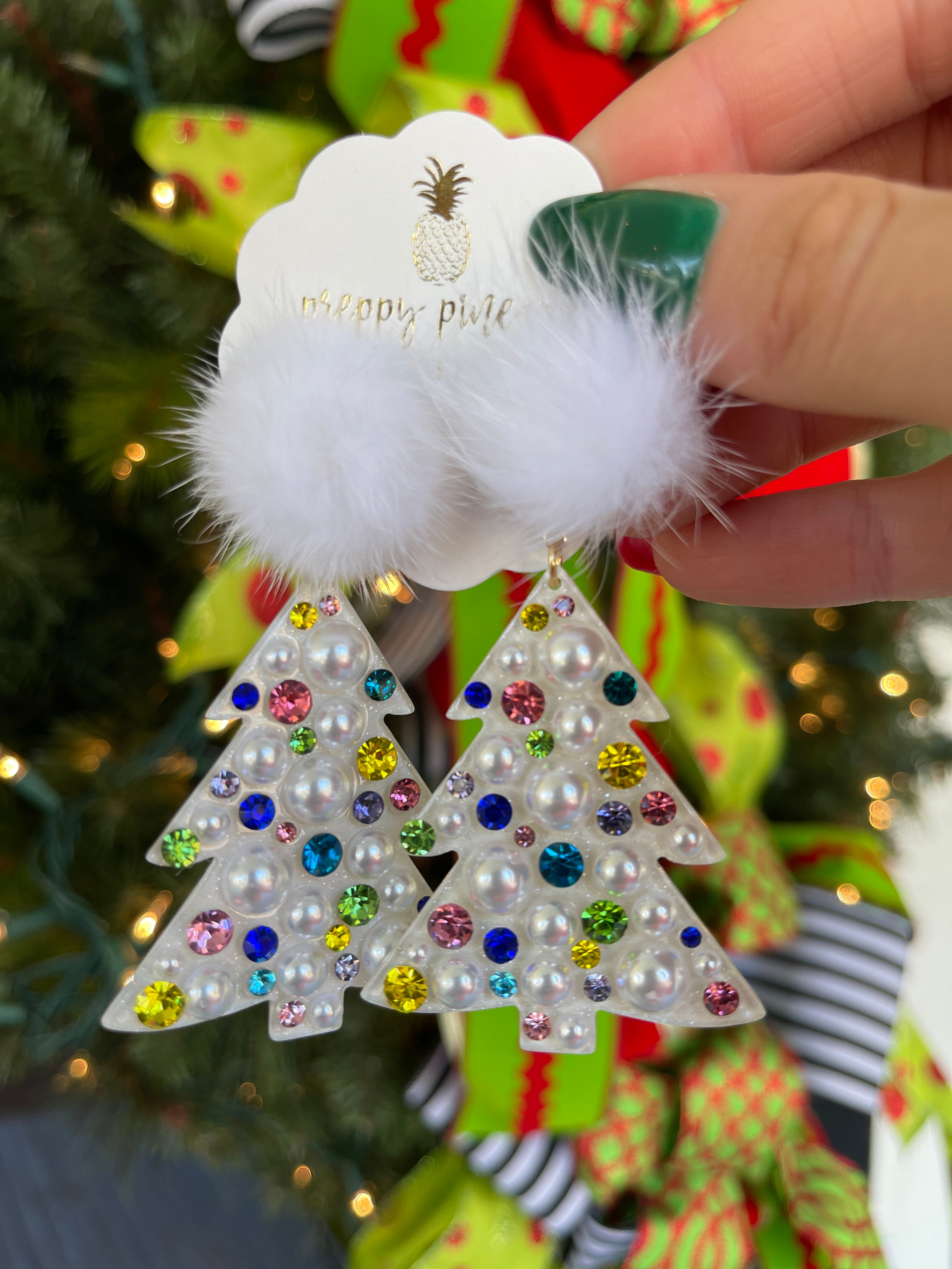 Christmas Tree & Pom Pom Earrings