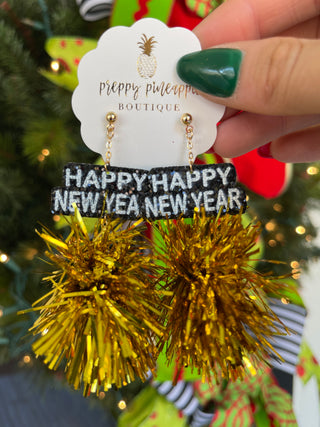 Pompom & HAPPY NEW YEAR Earrings