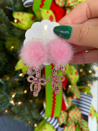 Pave Candycane & Pom Pom Earrings