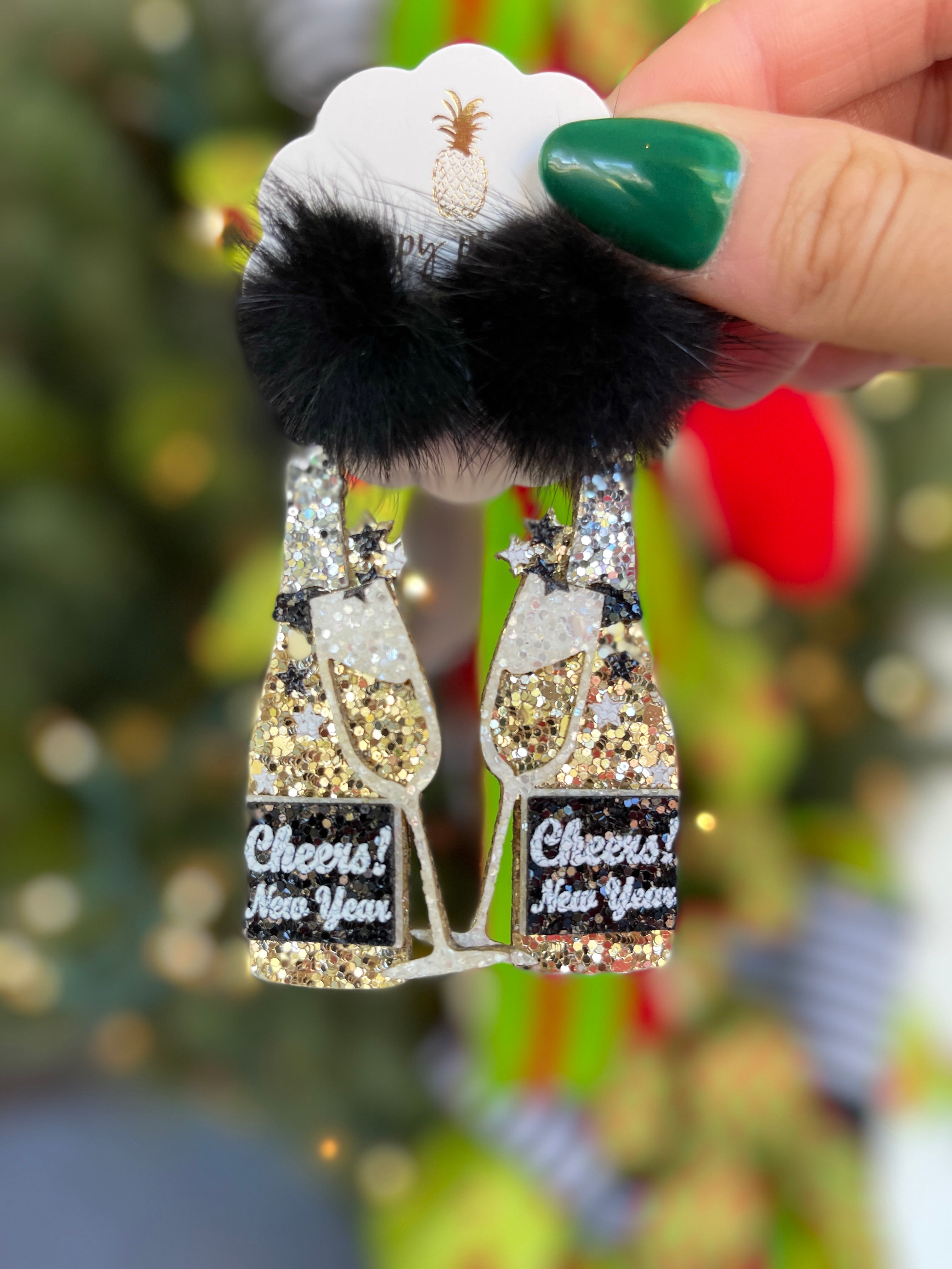 Glitter Champagne Bottle Earrings