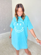 A Reason To Smile T-Shirt Dress - Turquoise Blue