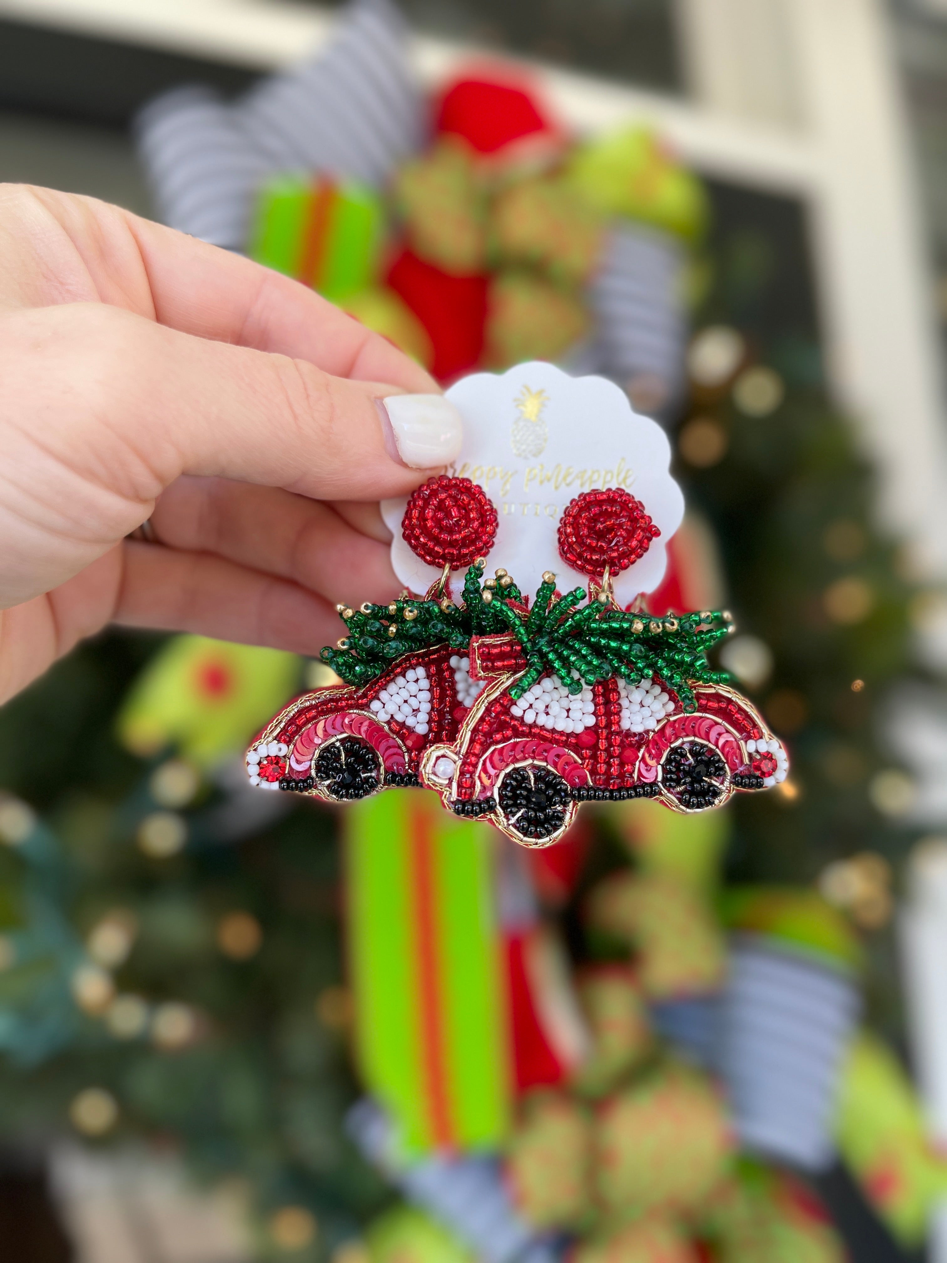 Car & Tree Bead Earrings